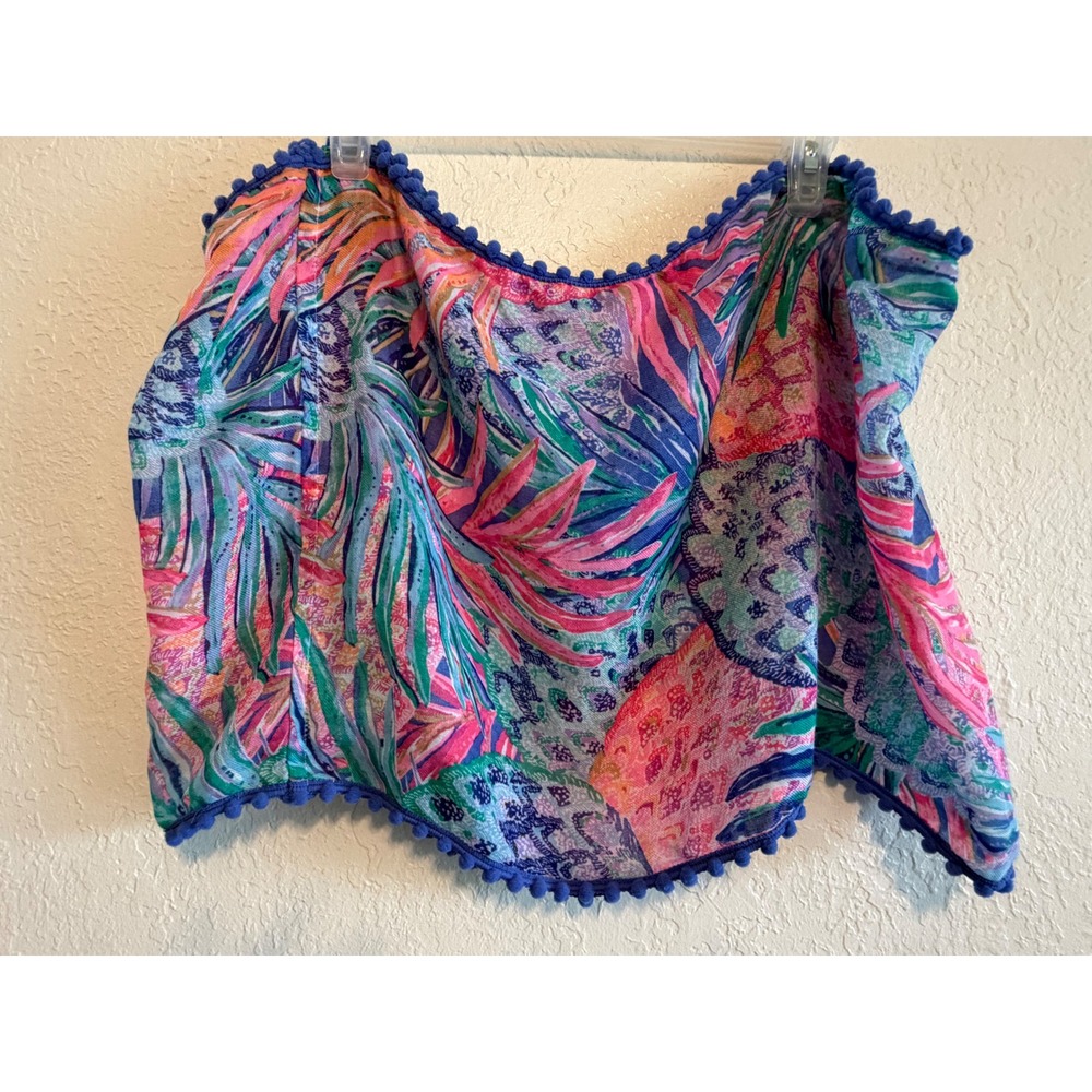 Lilly Pulitzer Tropical Pineapple Palm Print Infinity Scarf with Pom Pom Trim - Picture 6 of 6